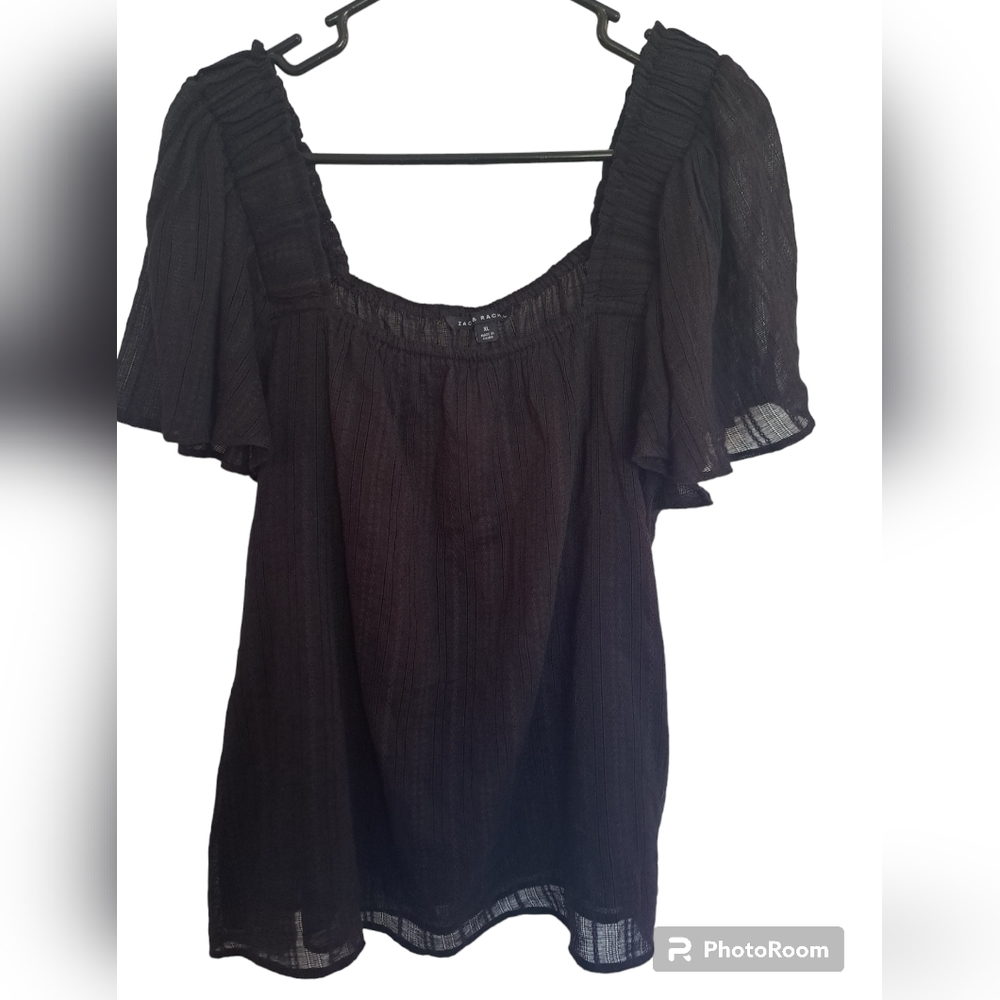 Zac & Rachel off shoulder  lace detail black blouse with light butterfly…